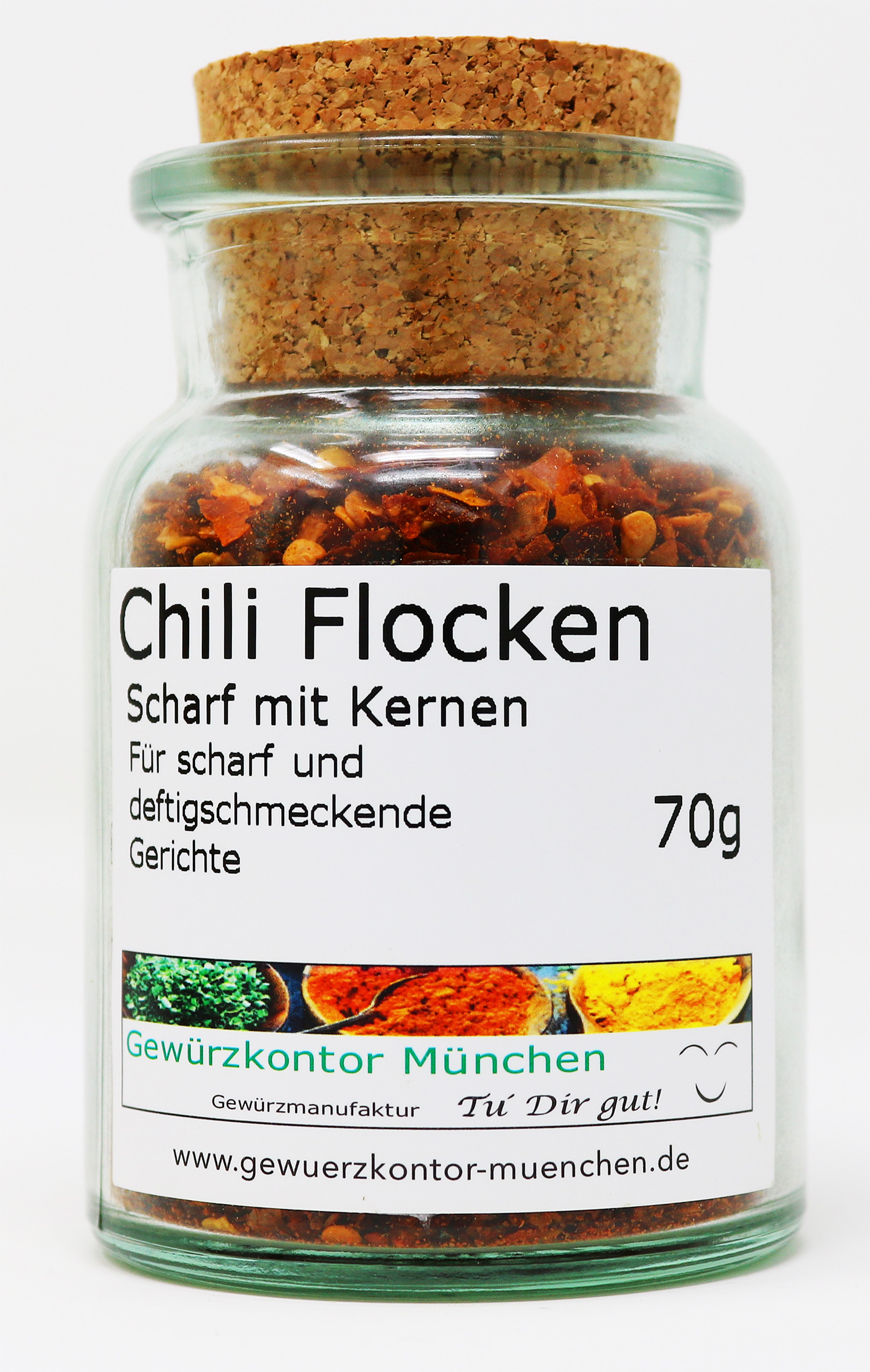 Chiliflocken scharf mit Kernen, Chili geschrotet 70g Glas