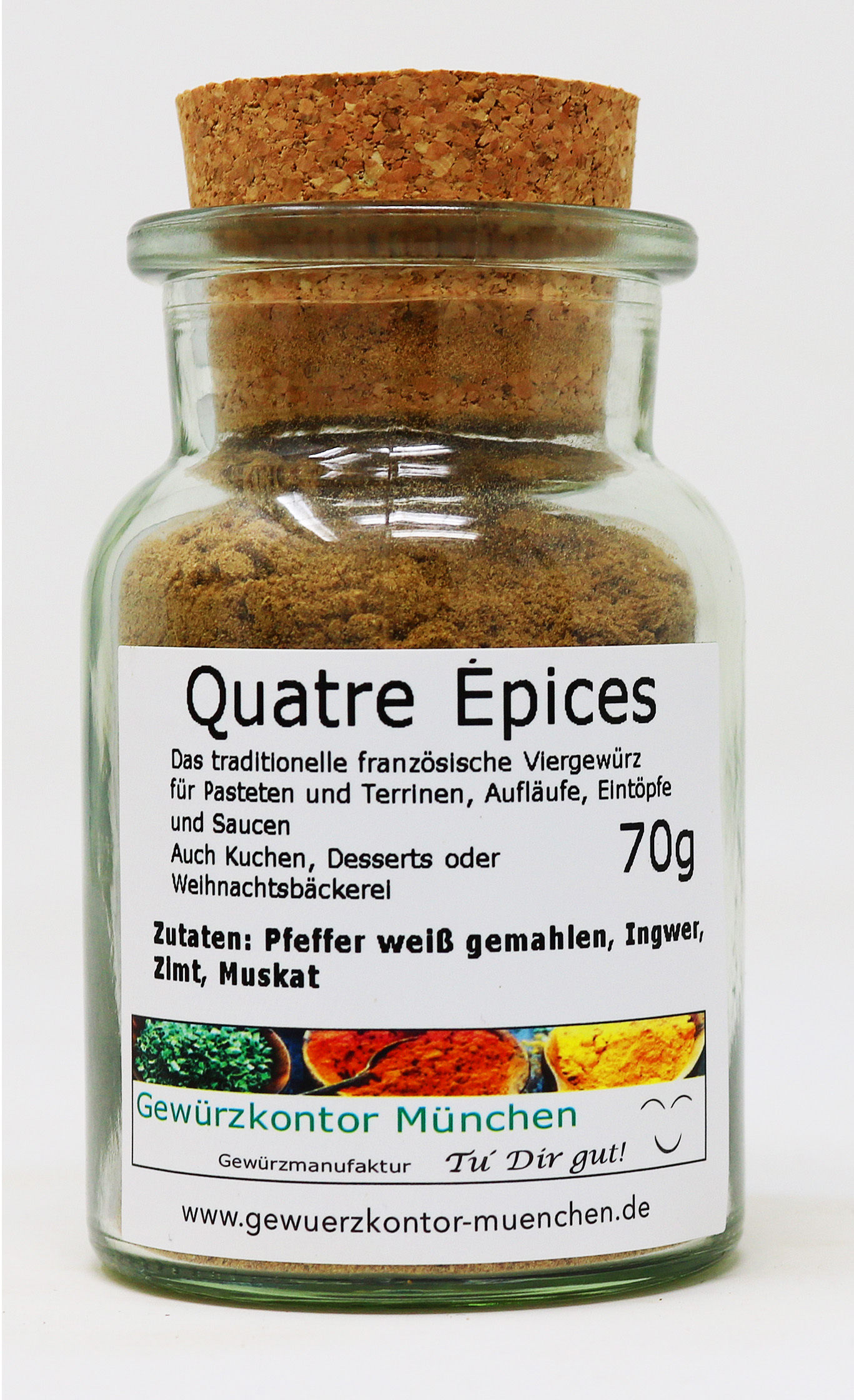 Quatre Épices Gewürzmischung , Vier-Gewürzmischung 70g Glas