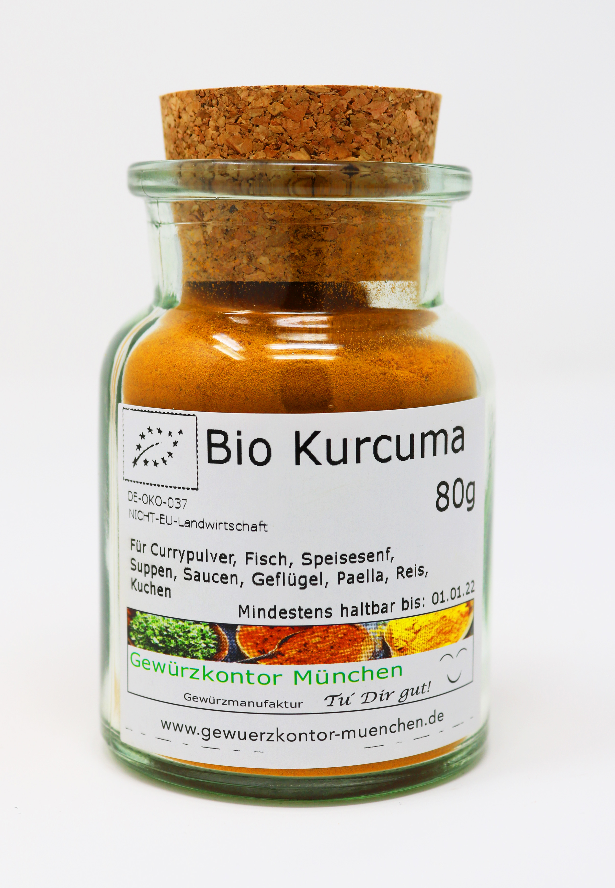 Bio Kurkuma, Curcuma im praktischen Glas mit Korkverschluss