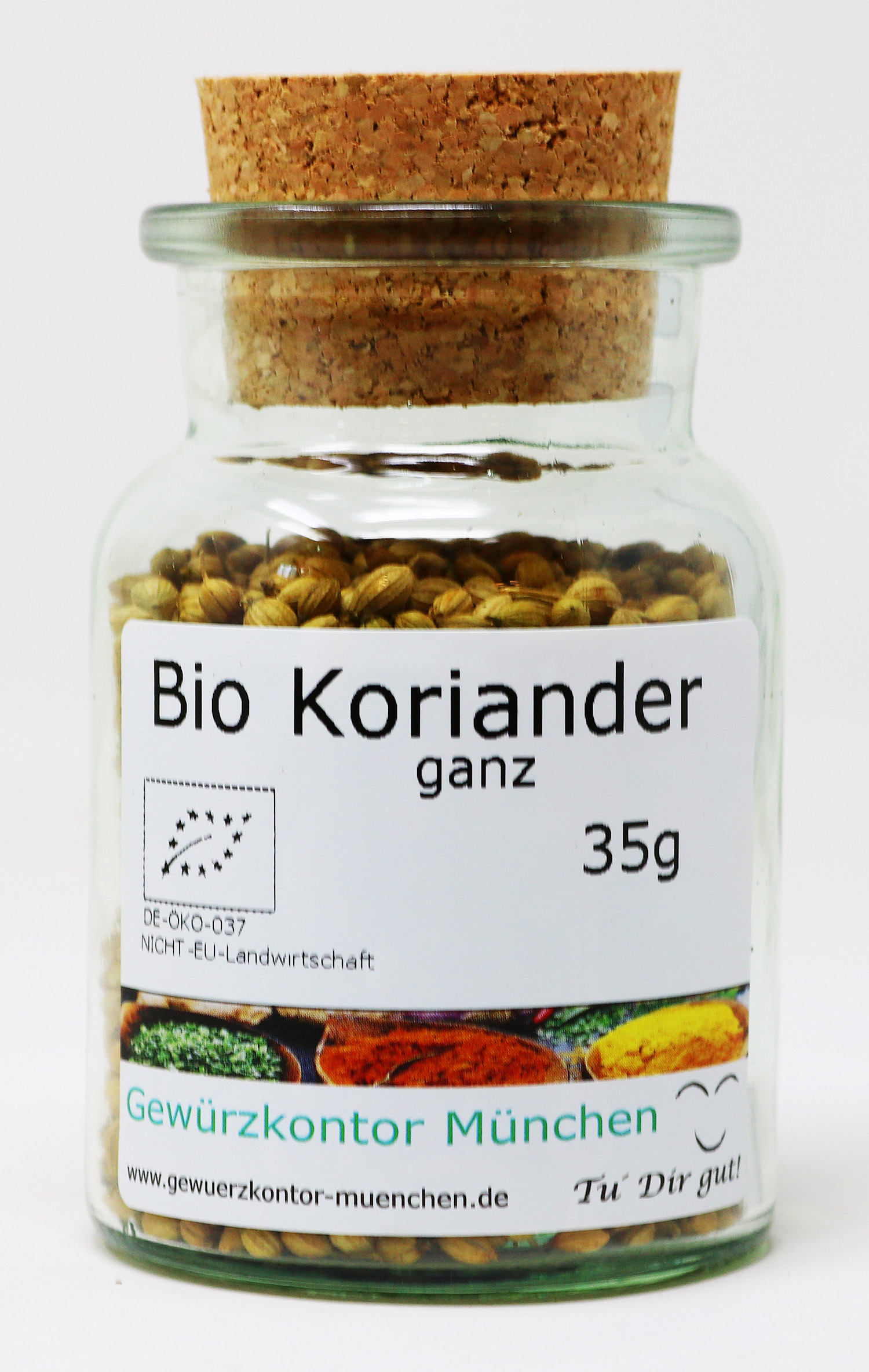 Bio Koriander ganze Körner 35g im Glas 