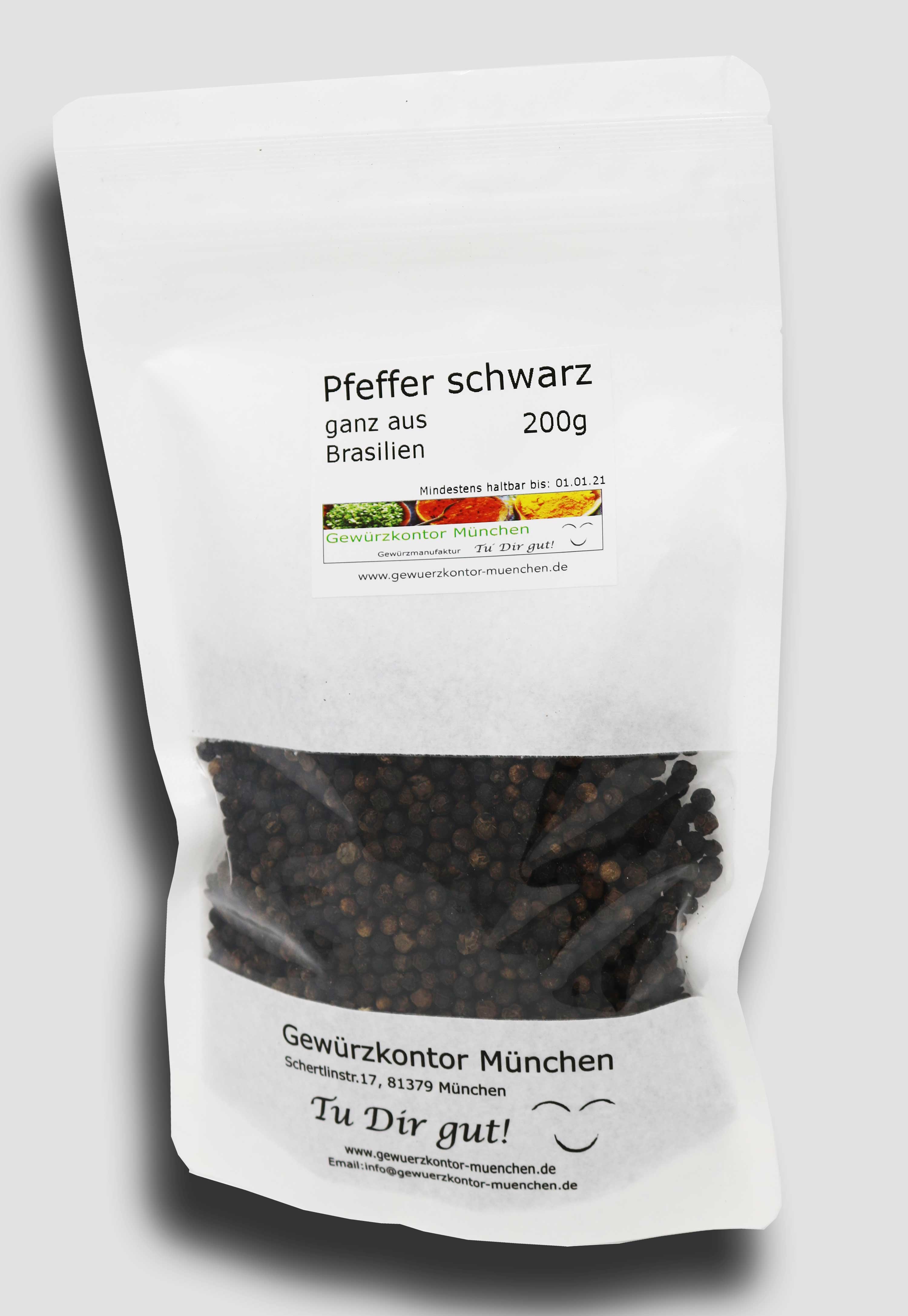 Pfeffer schwarz ganz 200g im Beutel